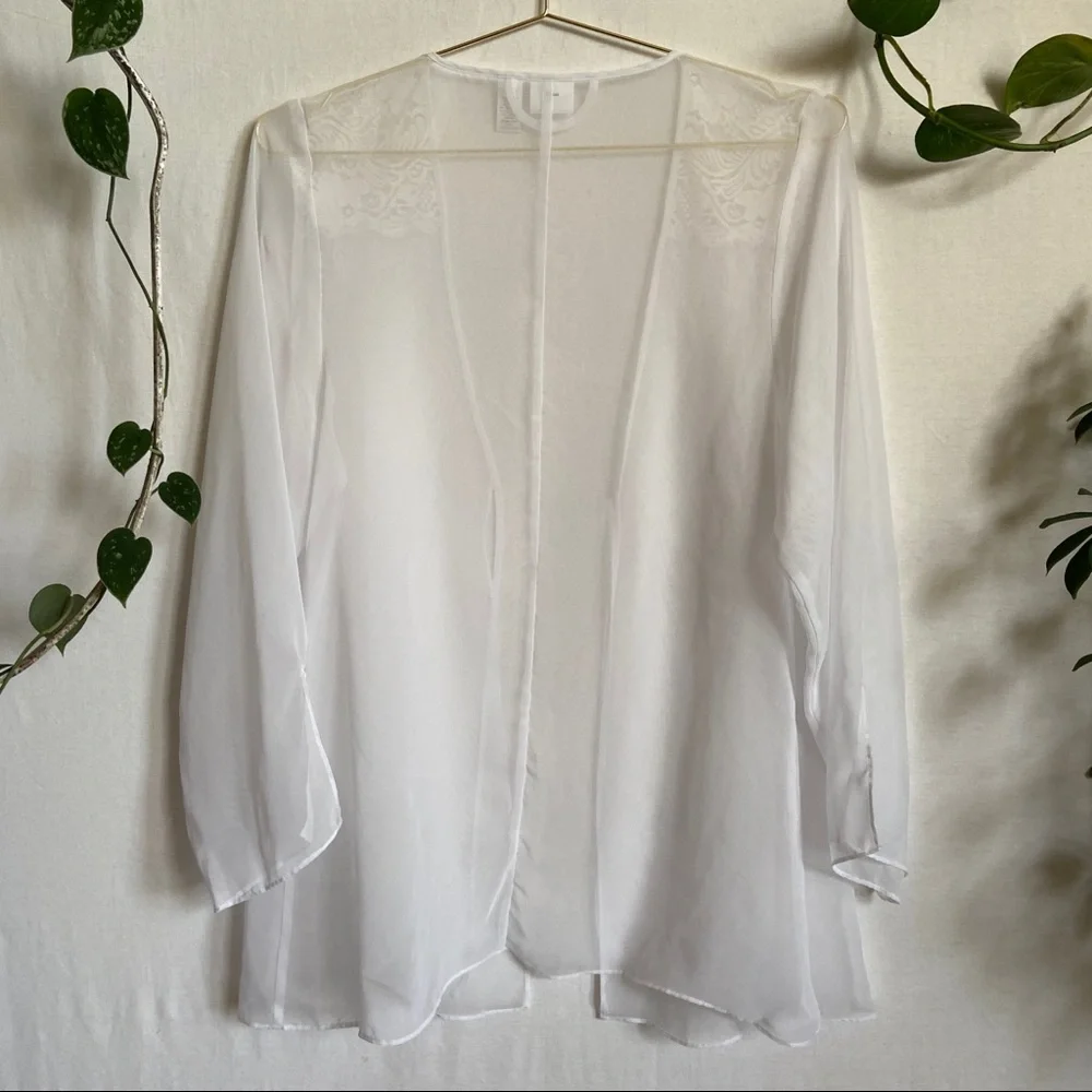VINTAGE • Frederick’s of Hollywood 2010s white Sheer Lace Robe Cottagecore L - Picture 3 of 7